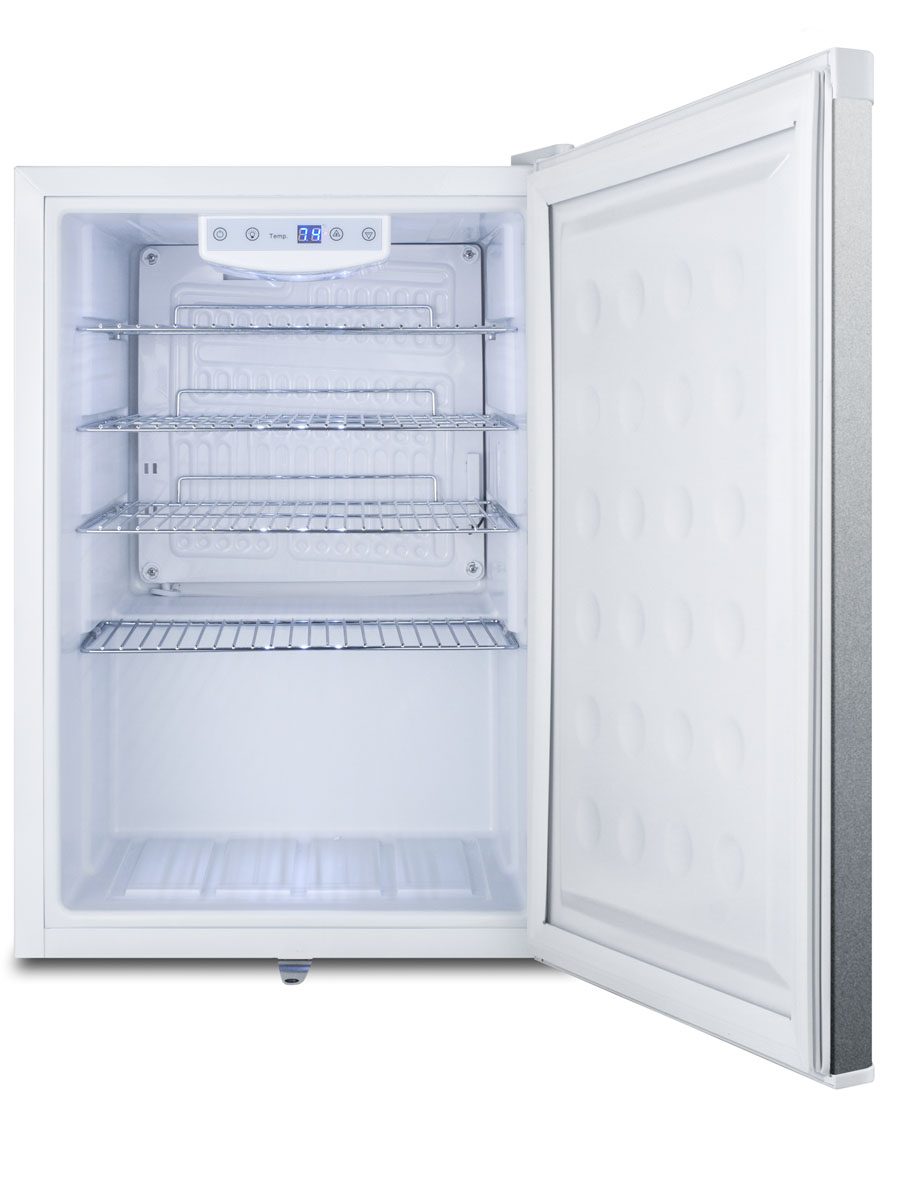 Commercial style built-in capable compact all-refrigerator in white with digital thermostat